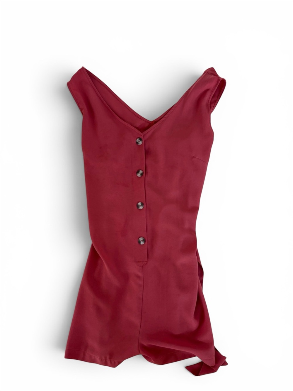 Deep Red Button-Front Romper